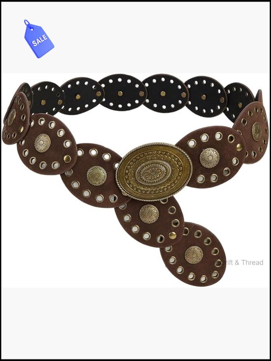 Vintage Cowgirl Concho Waist Belt - Wide Boho Western main image 5